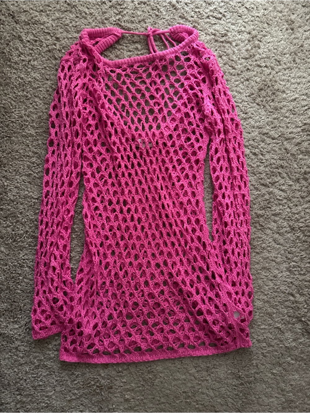 superdown Hot Pink Open Weave Swim Coverup